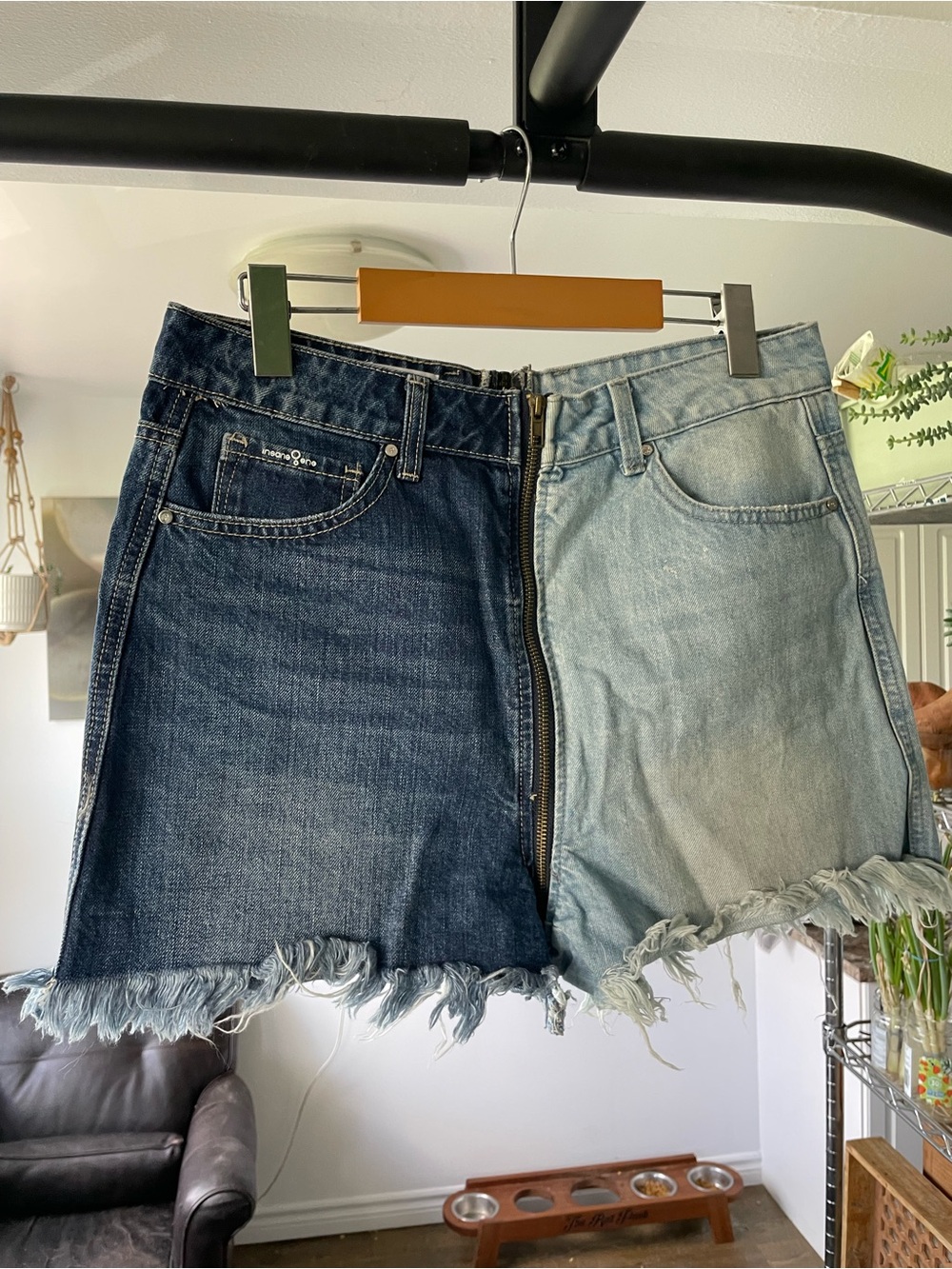 Insane One Zip Code Two Tone Denim Shorts